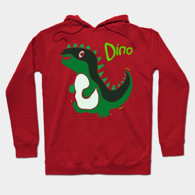 cartoon style illustration of a cute green dinosaurs Hoodie by bloomroge